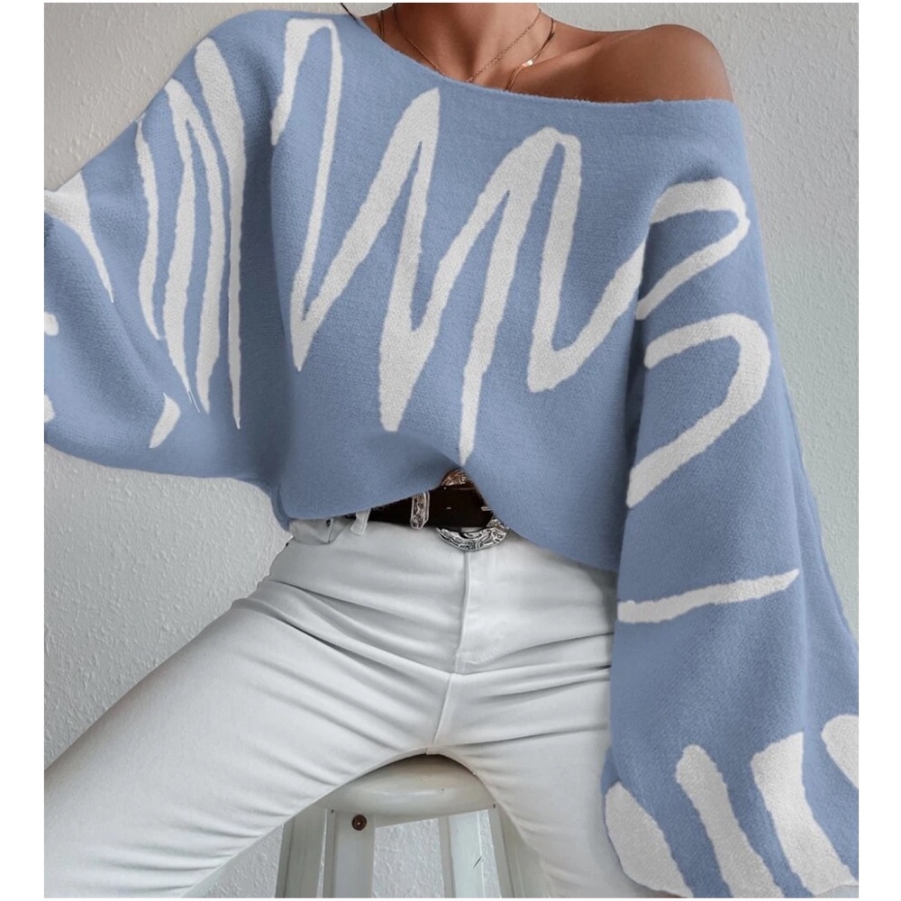 Cozy Print Balloon Sleeve Sweater Top - Picture 4 of 11